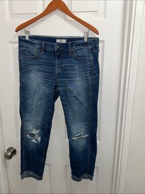 Abercrombie & Fitch Distressed Dark Blue Cropped Jeans